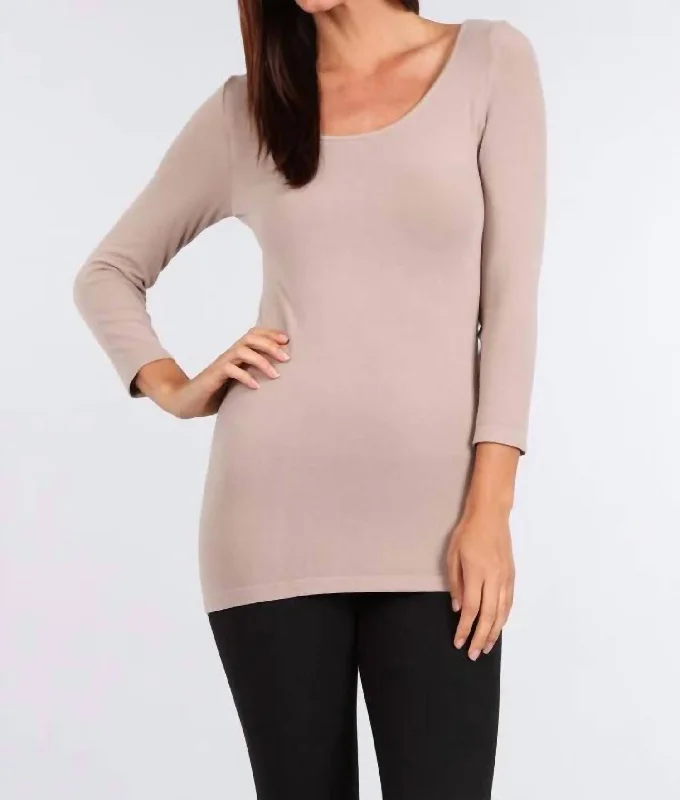 3/4 Sleeve Seamless Top In Tan Stylish Savings