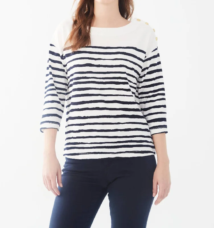 3/4 Sleeve Stripe Nautical Top In White Celebrate With Big Savings