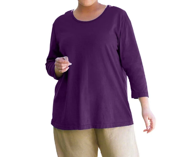 3/4 Sleeve U-Neck Long Sleeve Tunic - Plus In Purple Fashion Forward Outfits