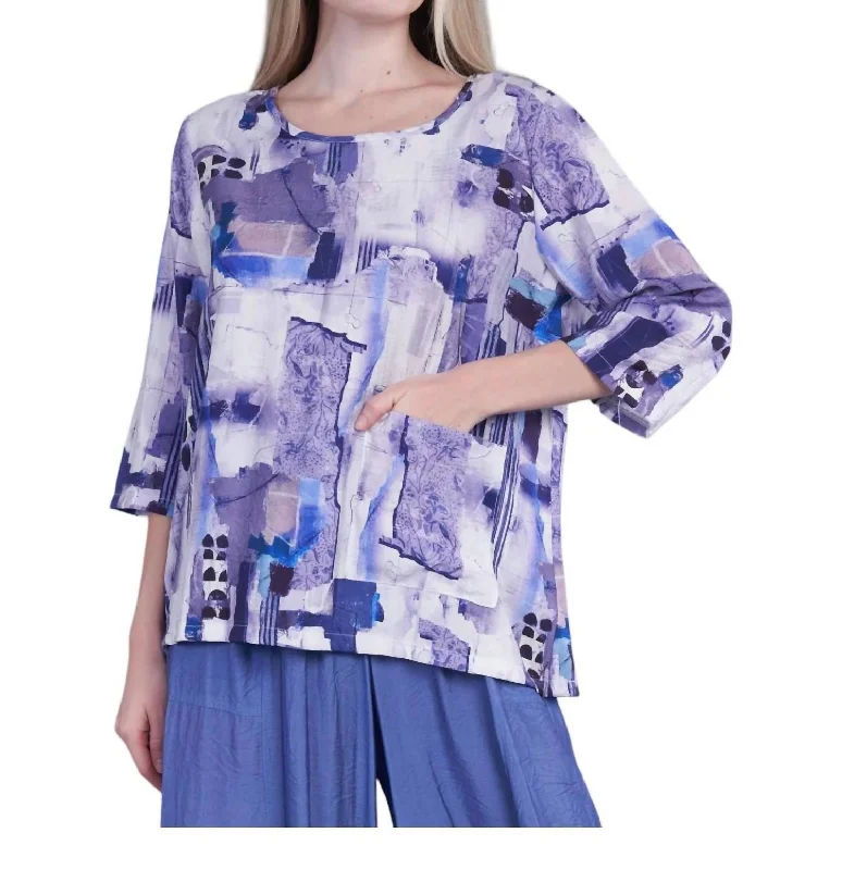 Abstract Print One Pocket Top In Purple Summer Splash Sale