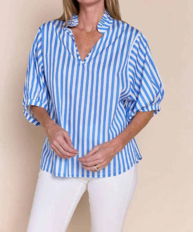 Adele Blouse In Blue Stripe Huge Price Cut