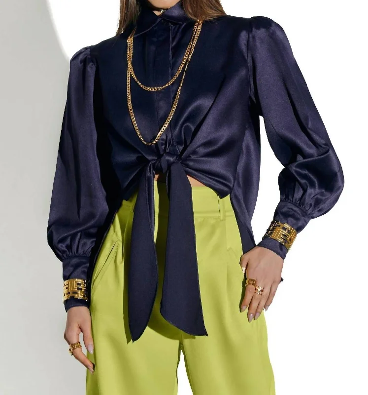 Alessia Long Sleeve Blouse In Navy Trendy Clothing Sale