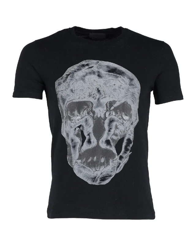 Alexander McQueen Skull Print T-Shirt in Black Cotton Feminine Flow