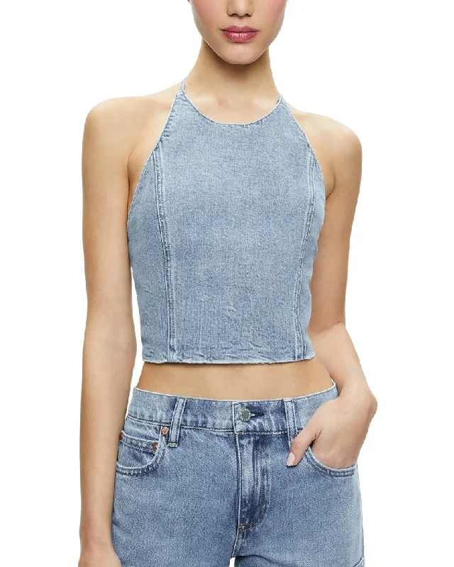 alice + olivia Jaymee Tie Neck Crop Halter Top Vintage Inspired Fashion Sale