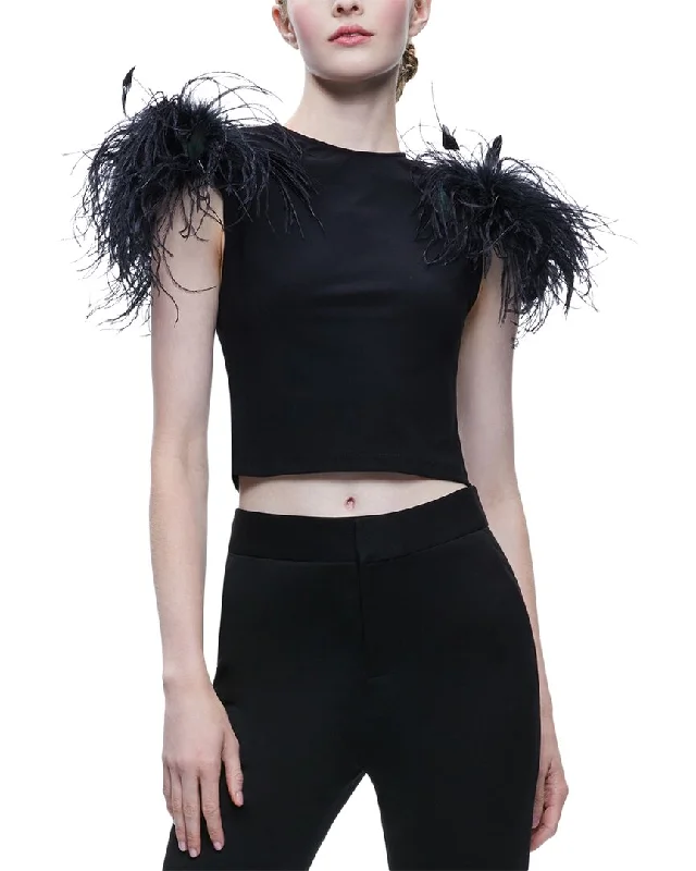 alice + olivia Tamica Feather Detail Top Best Sellers