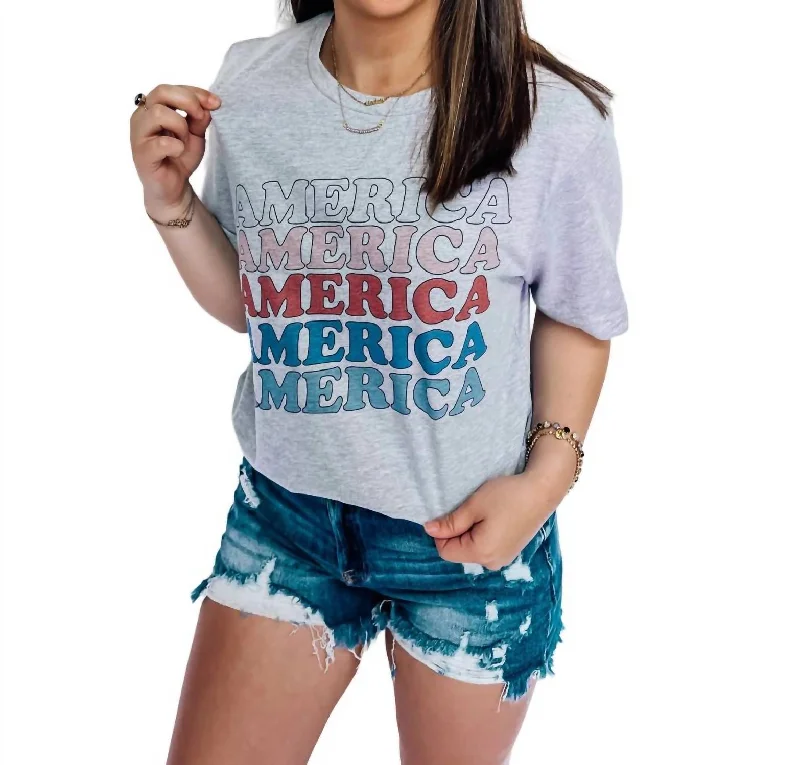 "america America" Short Sleeve Tee In Grey Casual Chic