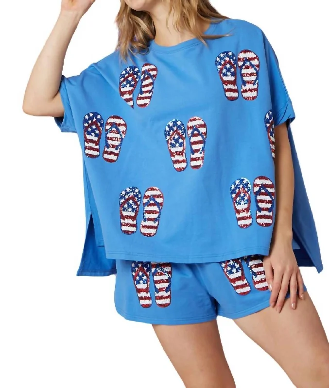 America And Flip Flops Sequin Top In Blue Exquisite Craftsmanship