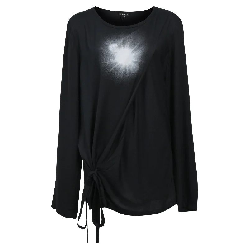 Ann Demeulemeester Light Print Long Sleeve Top in Black Cotton Chic And Trendy