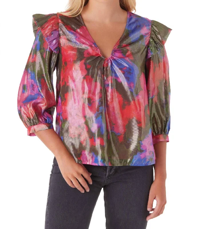 Anya Top In Blurred Floral Casual Chic