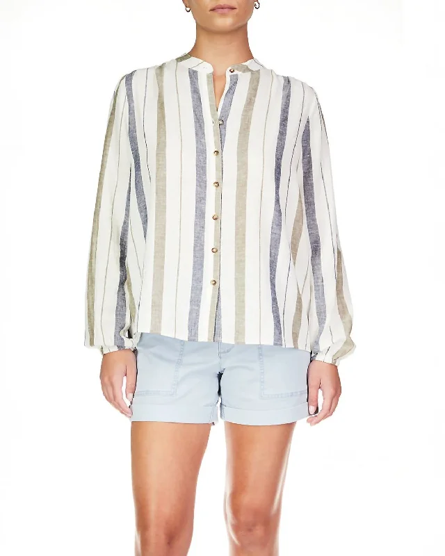 As You Are Button Front Shirt In Ocean Stripe Soft Textures