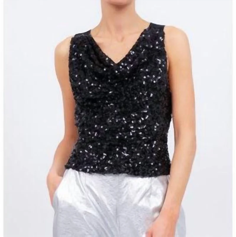 Aurelie Sequin Top In Black Sophisticated Cut