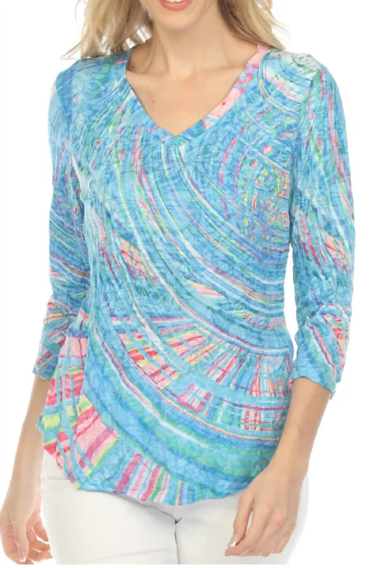 Aurora Swirl V-Neck Top In Blue Limited - Edition Drops