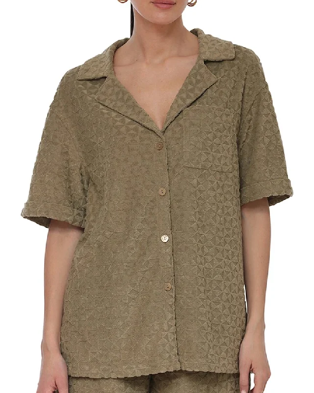 Avec Les Filles Button Front Burnout Terry Shirt Sleek Design