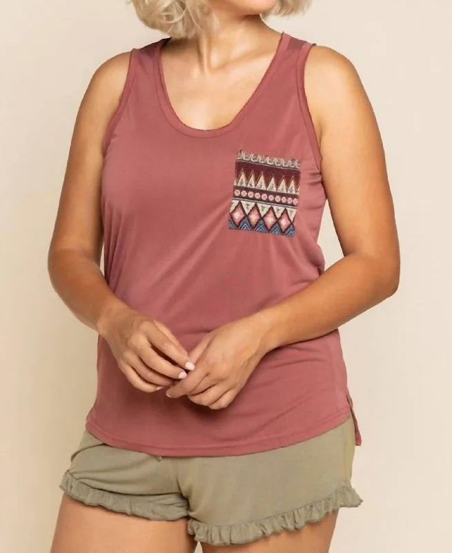 Aztec Pocket Tank Top In Rose Petal Cool Prices