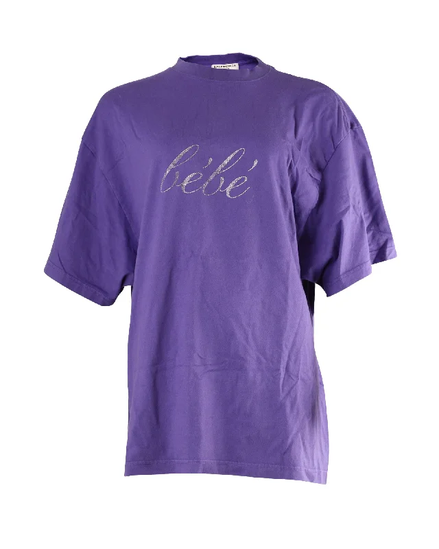 Balenciaga Bébé Embellished Oversized T-shirt in Purple Cotton Forward Trendsetter