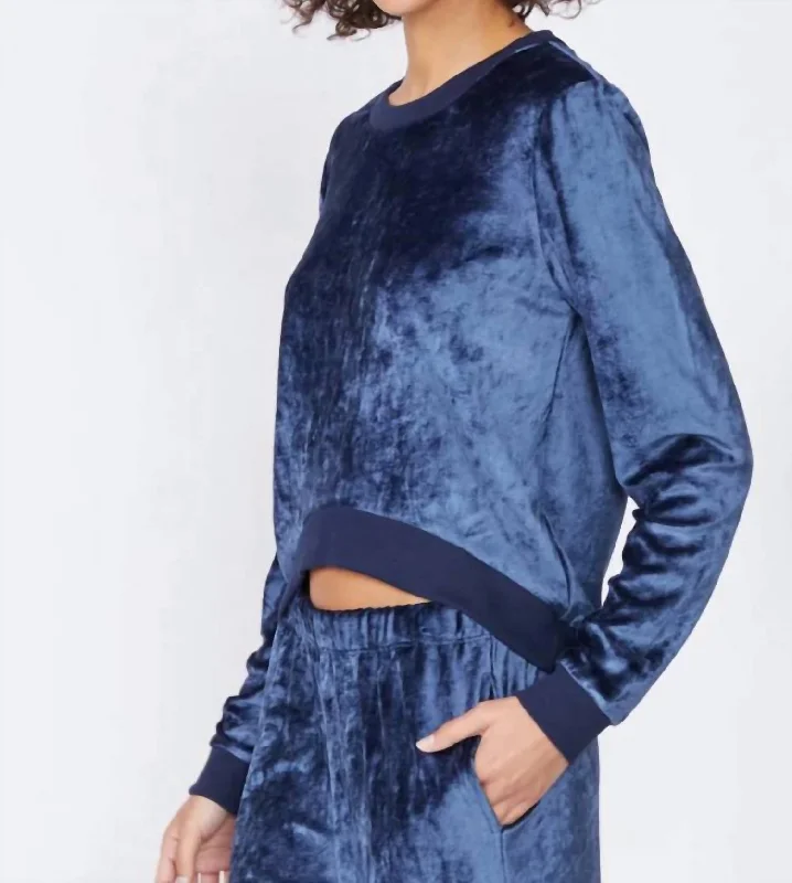 Bamboo Velour Cropped Pullover In New Navy Stylish Looks