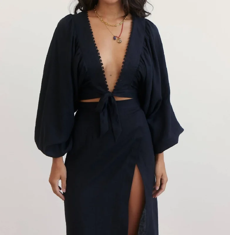 Batwing Tie Top In Black Limited Time Offers