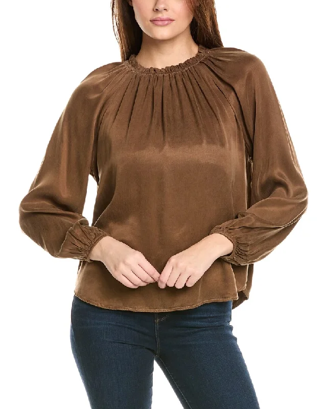 Bella Dahl Raglan Sleeve Shirred Neck Top Statement Piece