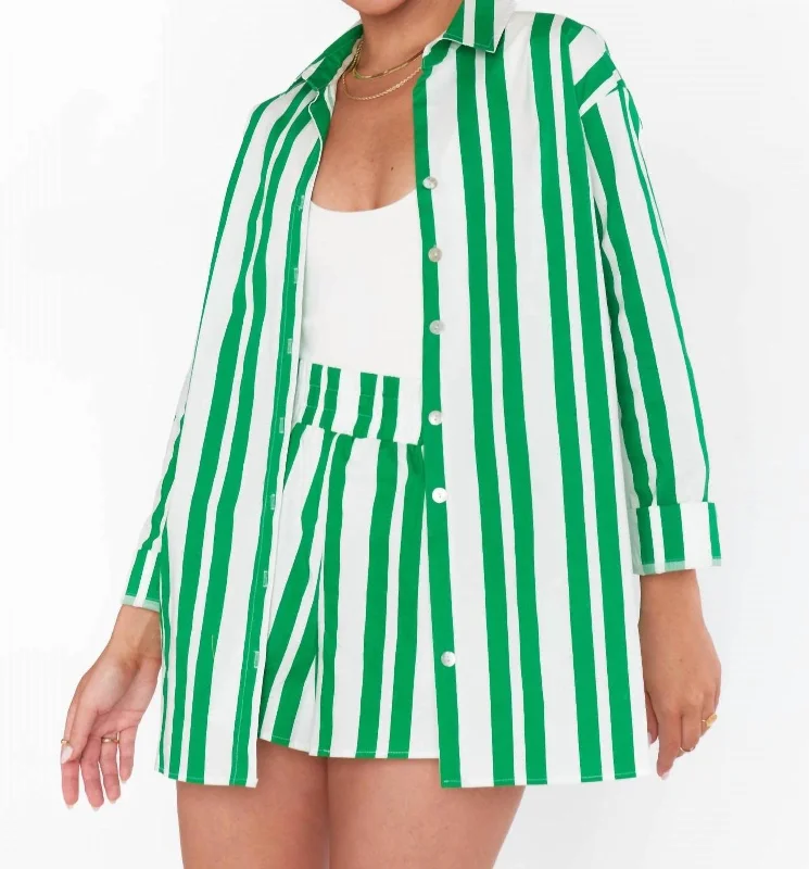 Berman Button Down Top In Center Court Stripe Formal Outfit