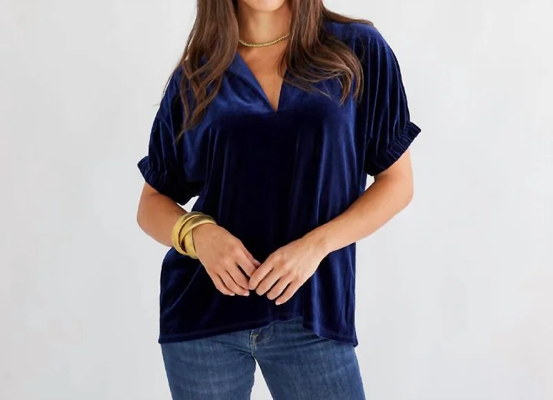 Betsy Velvet Top In Blue Big Savings