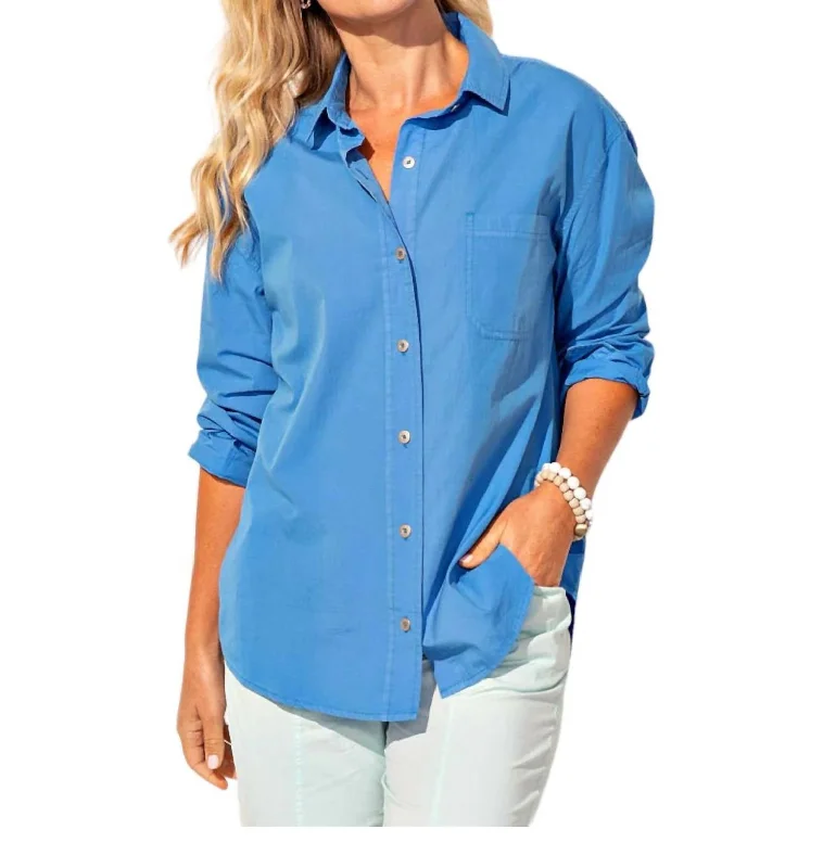 Big Shirt In Marina Blue Luxe Women's Apparel