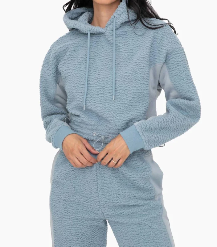 Boxy Sherpa Pullover Hoodie In Smoke Blue Timeless Elegance Redefined