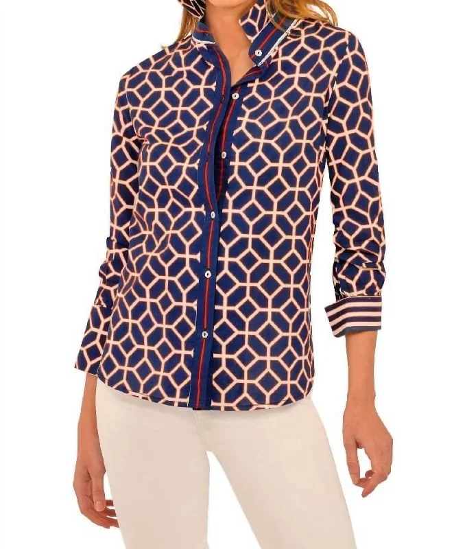 Boyfriend Shirt - Lucy In The Sky With Diamonds In Navy Blue Lighten Up With Nordic Styles