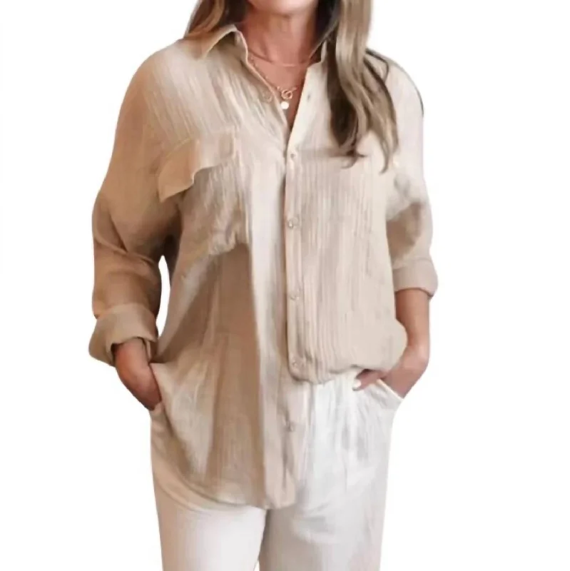 Breezy Oversized Button Down In Khaki Embrace New Fashion