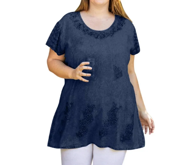 Brin Short Sleeve Chambray Tunic - Plus In Chambray Blue Comfort First Women's Fashion