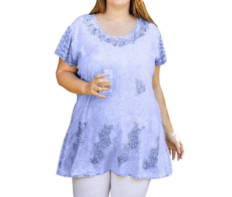 Brin Short Sleeve Chambray Tunic - Plus In Lilac Trendy Street Style