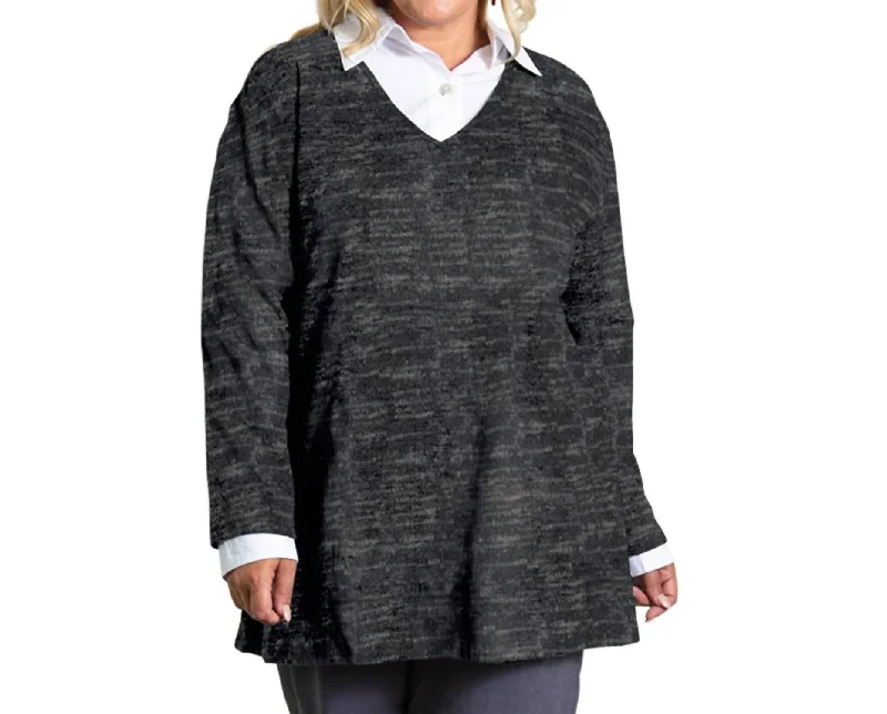 Brushed Hacci Hampton Long Sleeve Tunic - Plus In Black Grey Heather Discover Now