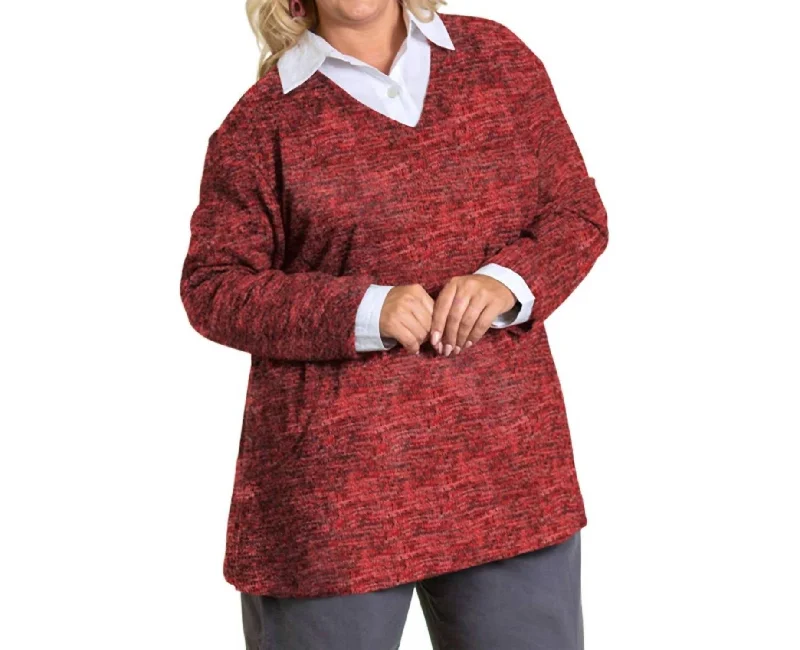 Brushed Hacci Hampton Long Sleeve Tunic - Plus In Red Black Heather Luxury Fashion for Women