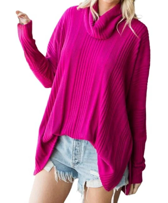 Brushed Ribbed Relaxed Top In Fuchsia The Latest Trends