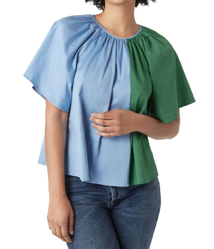 Brynn Cotton Short Sleeve Top In Hyacinth Pine Dive Into Trendy Women's Fashion