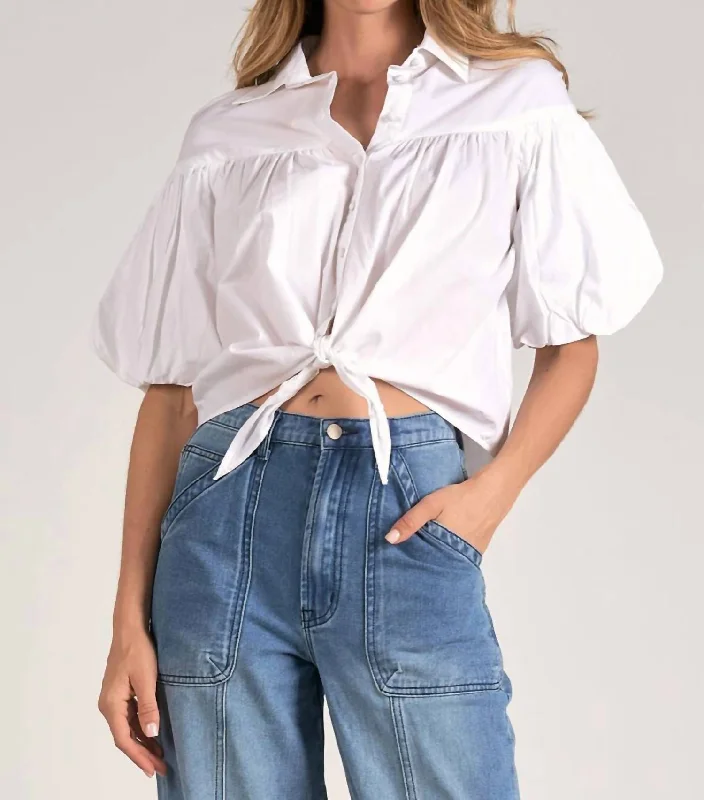 Bubble Sleeve Button Up In White Discounts On Casual Weekend Styles