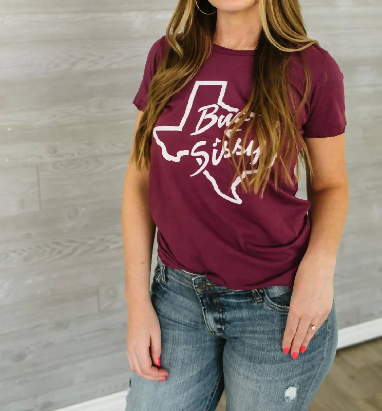 Bud & Sissy Graphic Tee In Maroon Feminine Flow