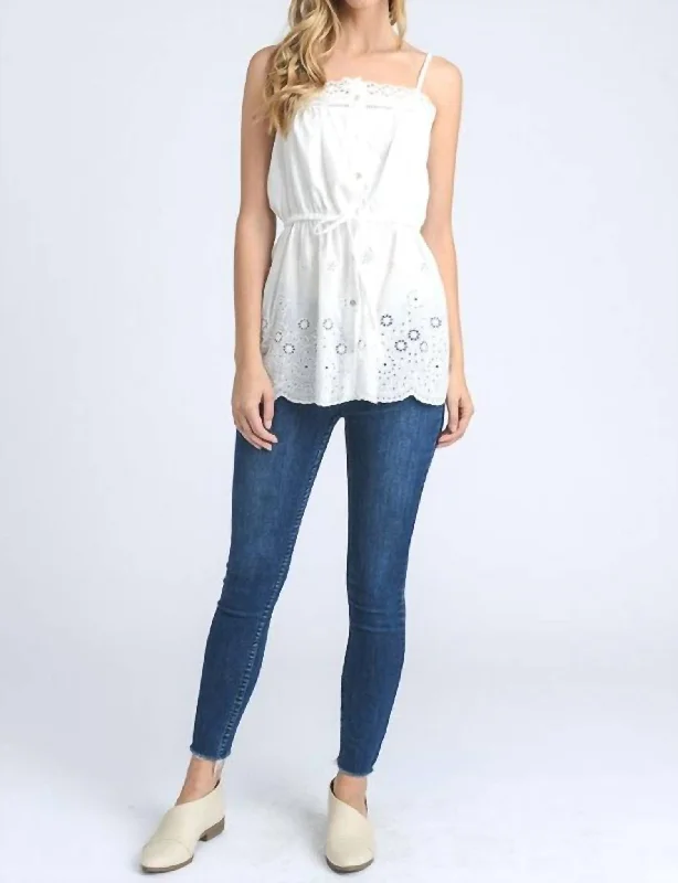 Button Down Eyelet Top In White Dive Into Trendy Women's Fashion