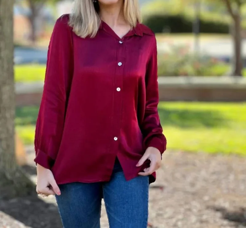 Button Up Top In Bordeaux Huge Markdowns