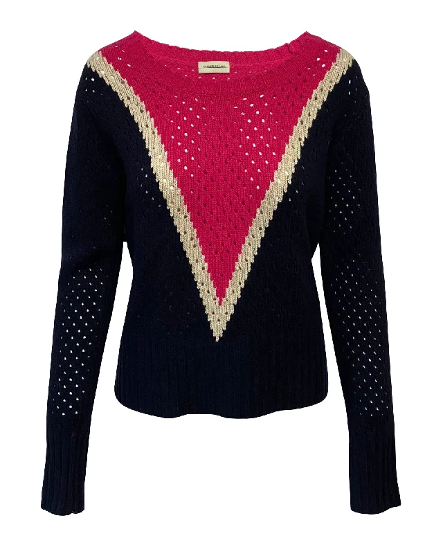 By Malene Birger Plomia Striped Open-knit Sweater In Blue Wool Effortless Sophistication