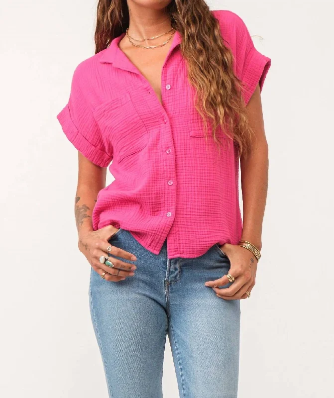 Cali Tie Front Shirt In Pink Comfort Centric Apparel