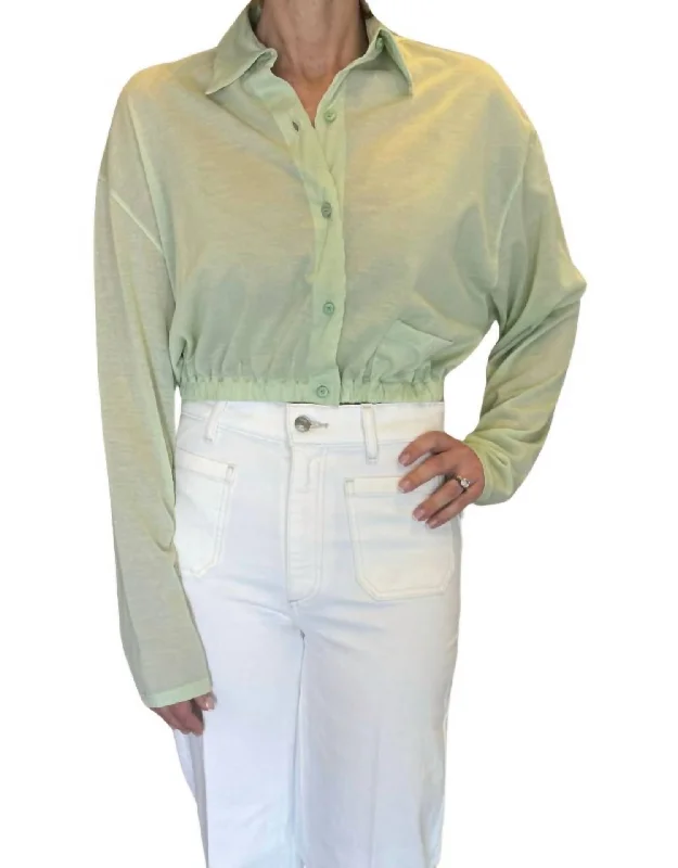 Camica Linfa Cropped Blouse In Light Green Romantic Date - Night Ensemble