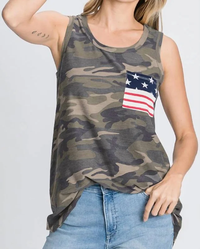 Camo Flag Pocket Tank Top In Green Fashion For Every Occasion