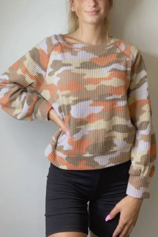 Camo Long Sleeve Top In Rust Camo Evening Elegance