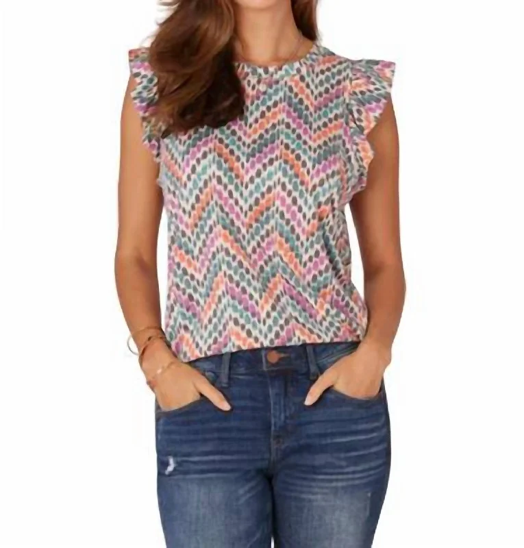 Cap Sleeve Abstract Print Top In Orchid Teal Multi Style Breakthroughs