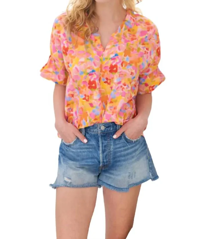 Capri Floral Crosby Top In Pink/multi Gorgeous Glamour Collection