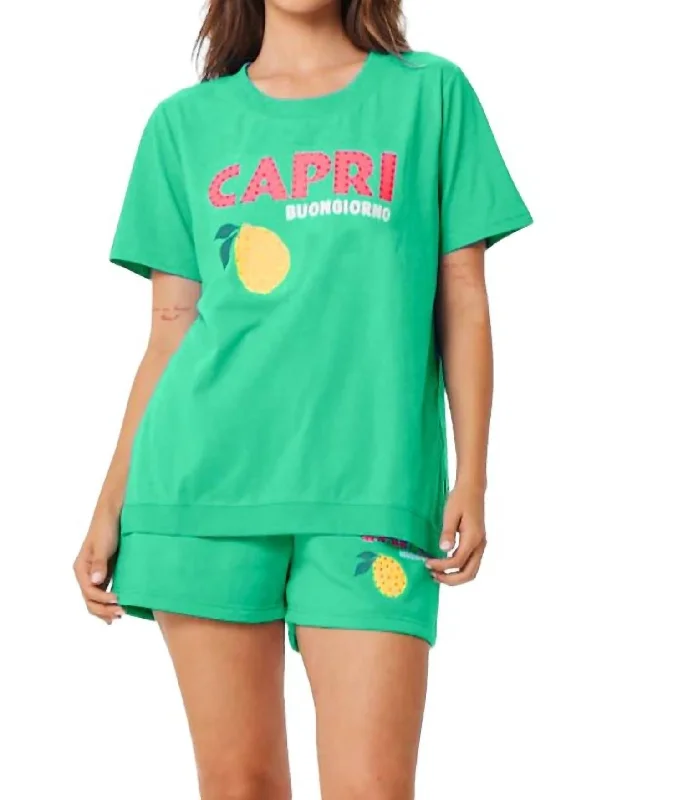 Capri Graphic Tee In Surf Green Trendy Styles