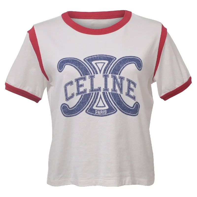 Celine Logo Short Sleeve T-Shirt in White Cotton Imeless Style