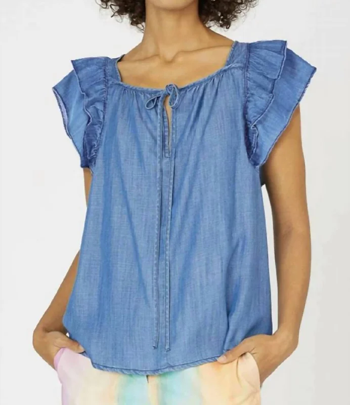 Chambray Flutter Sleeve Keyhole Back Top Bid Farewell To The Old Season