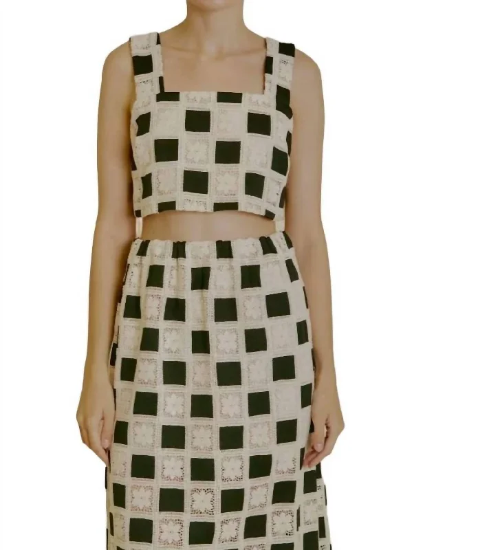 Checkered Crop Top In Black/cream Flash Deals