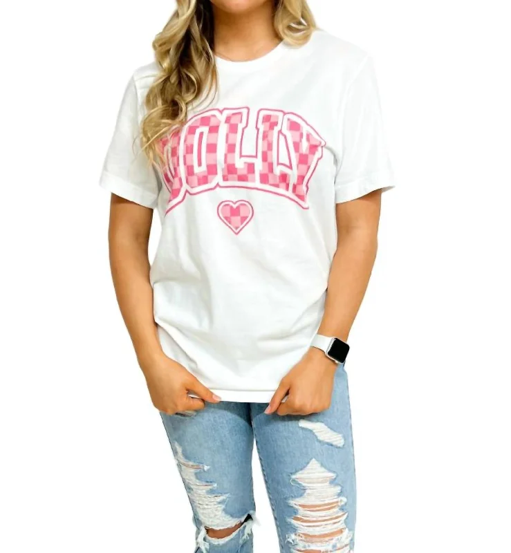 Checkered Dolly Heart Graphic Tee In White Effortless Style, Endless Impact